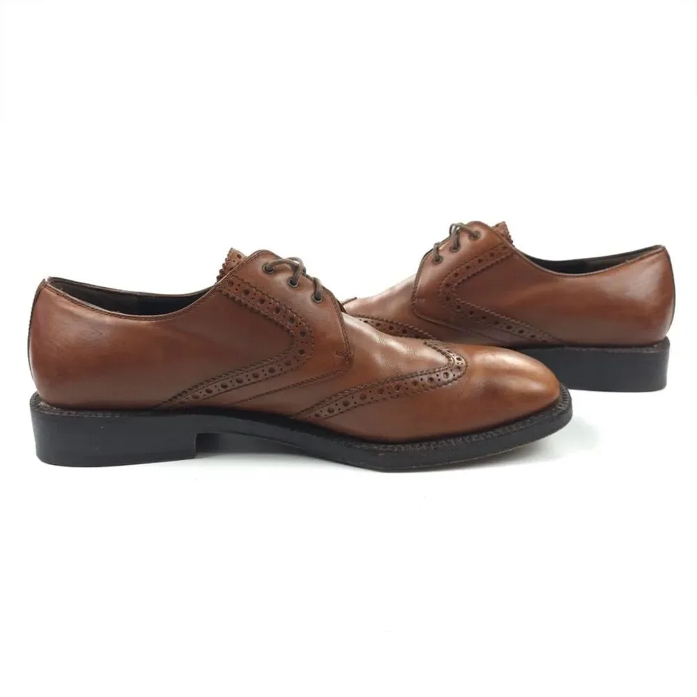 SALVATORE FERRAGAMO Tramezza Wingtip Oxford Brown Leather Old Money Quiet Luxury